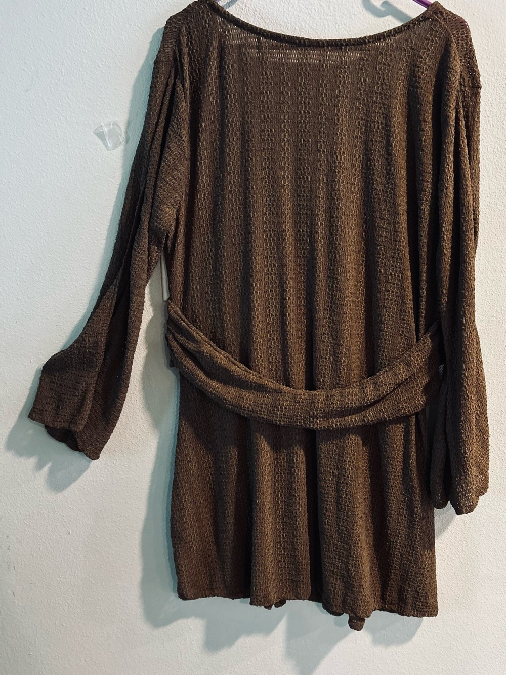 ASOS DESIGN Brown Crochet Mini Dress Plunge V-Neck Split Slv 3D Corsage XL NWOT - Picture 9 of 10